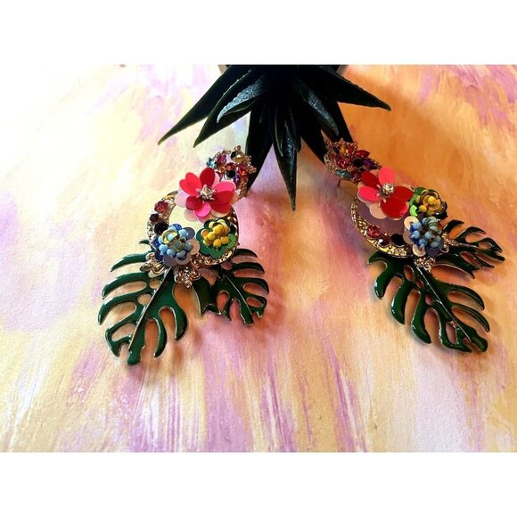 Fun Tropical Statement Dangle Earrings - Picture 4 of 7